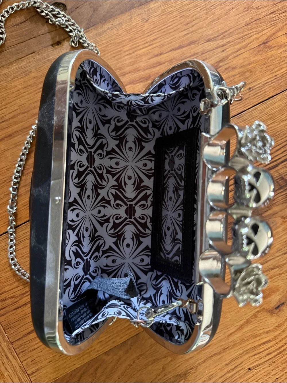 Harley Davidson Black Embossed Skull Knuckle Clutch with Chain